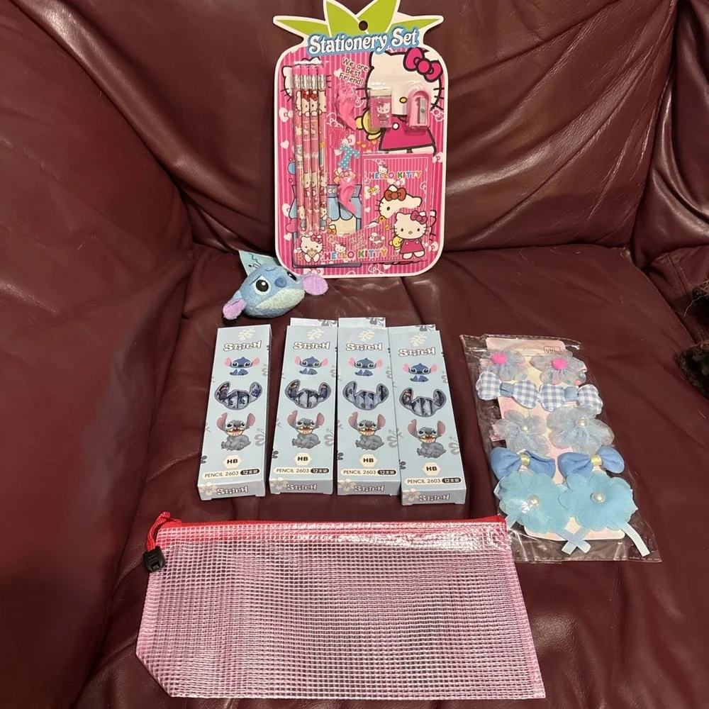 Lilo & Stich,Hello Kitty Pencil Set School Supplies Art Stationery Hair Beret